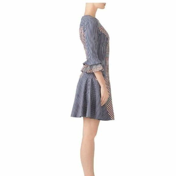 Badgley Mischka Collection Plaid & Striped Combo Flounce Plaid Day Dress Size 4 - Picture 6 of 11